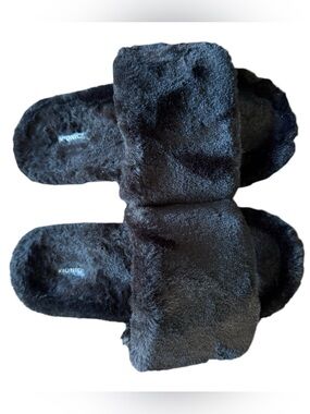 Vionic Dream Orthotic Soft Faux Fur Slide Slippers Black Womens Sz 8